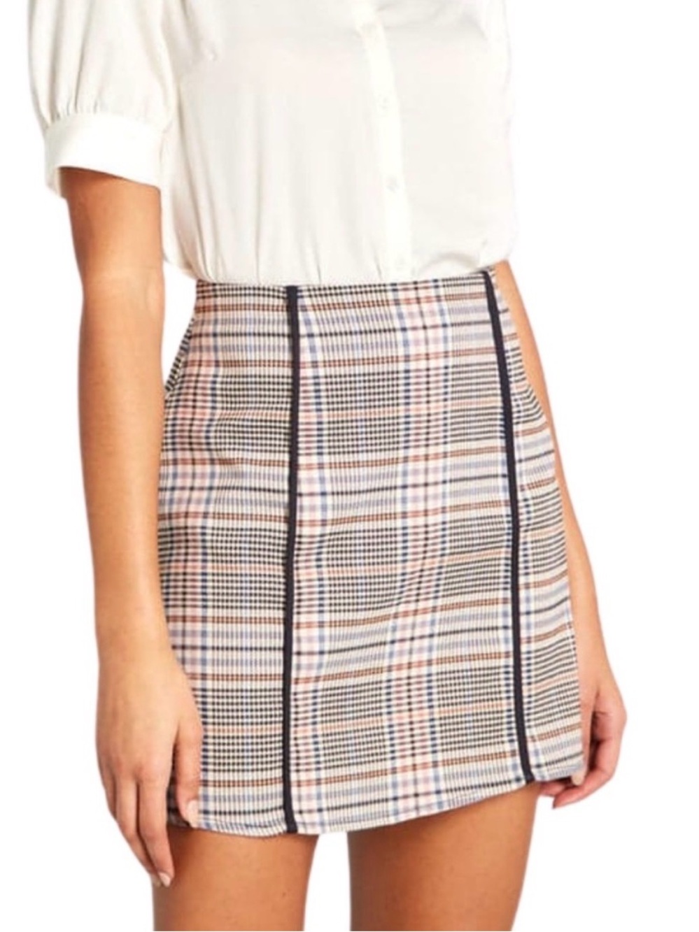Modcloth Pleated Plaid Mini Skirt 14 Beige Brown Academia Y2K Preppy Retro 2000
